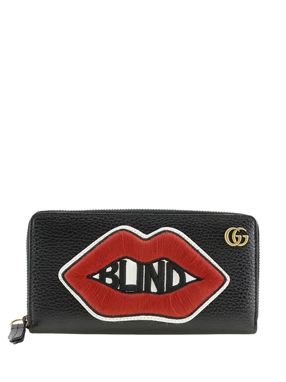 Gucci Pre-Owned 2016-2026 GG Marmont Pebbled Calfskin Embroidered Blind For Love Zip Around Wallet long wallets - Nero