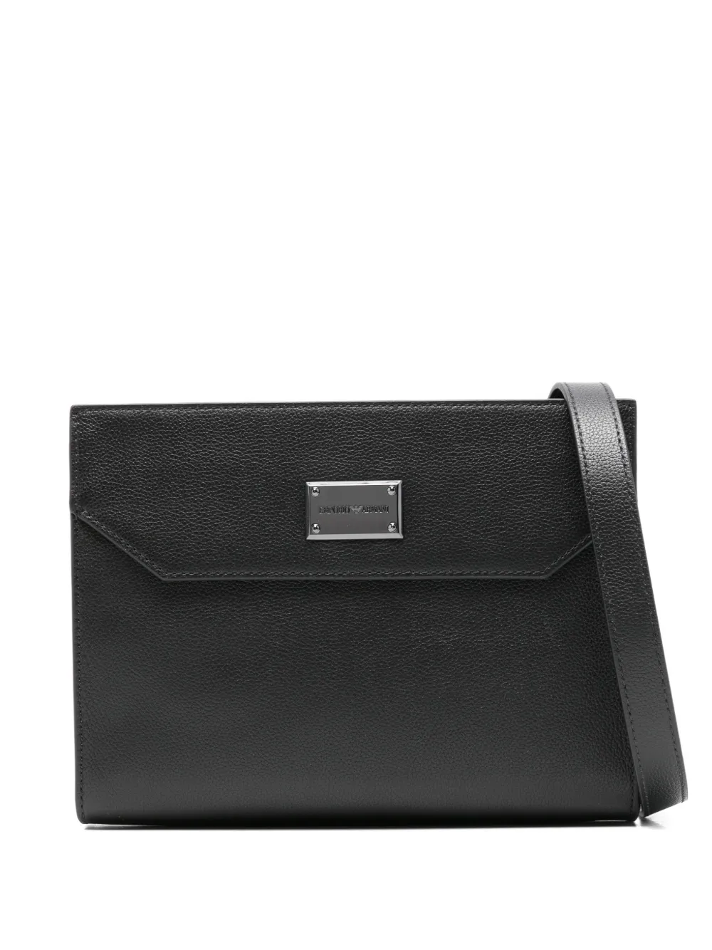 Emporio Armani logo-plaque leather messenger bag - Nero