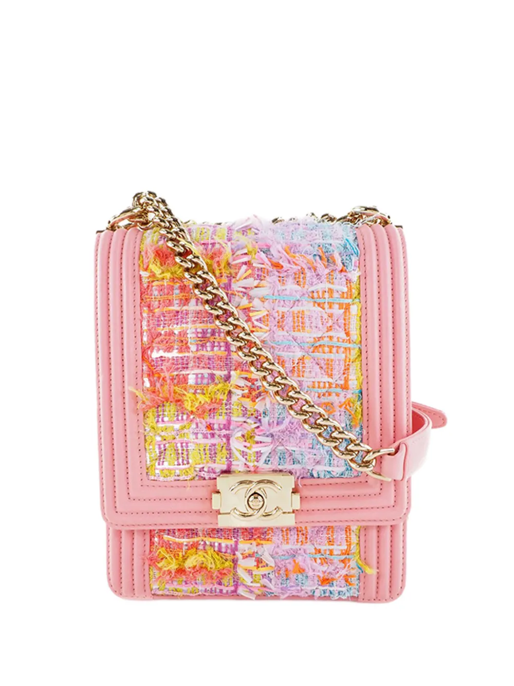 CHANEL Pre-Owned 2019 Quilted Tweed and Calfskin North South Boy Flap crossbody bag - Multicolore