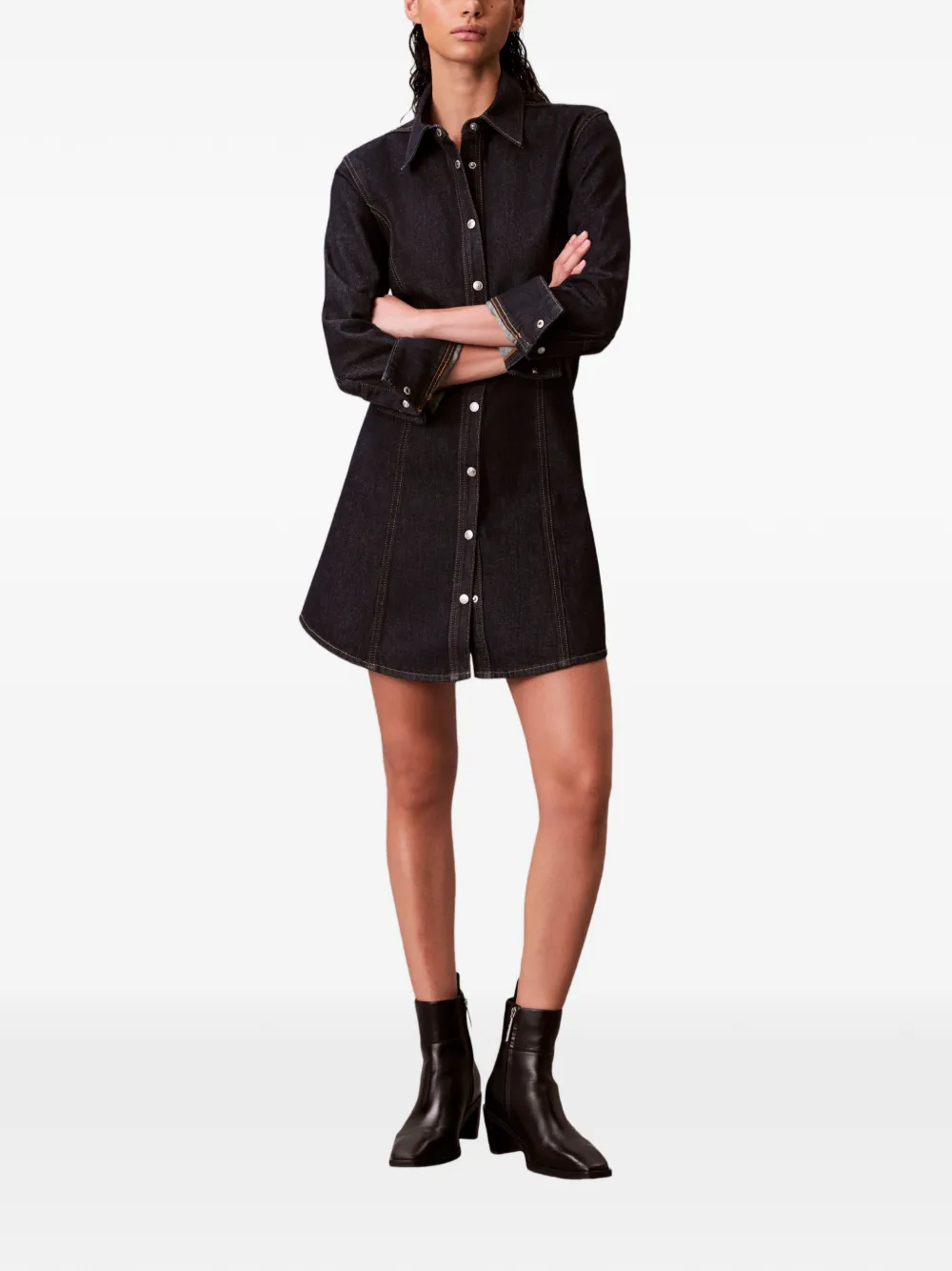  Calvin Klein Buttoned Collared Mini Dress - Blue 