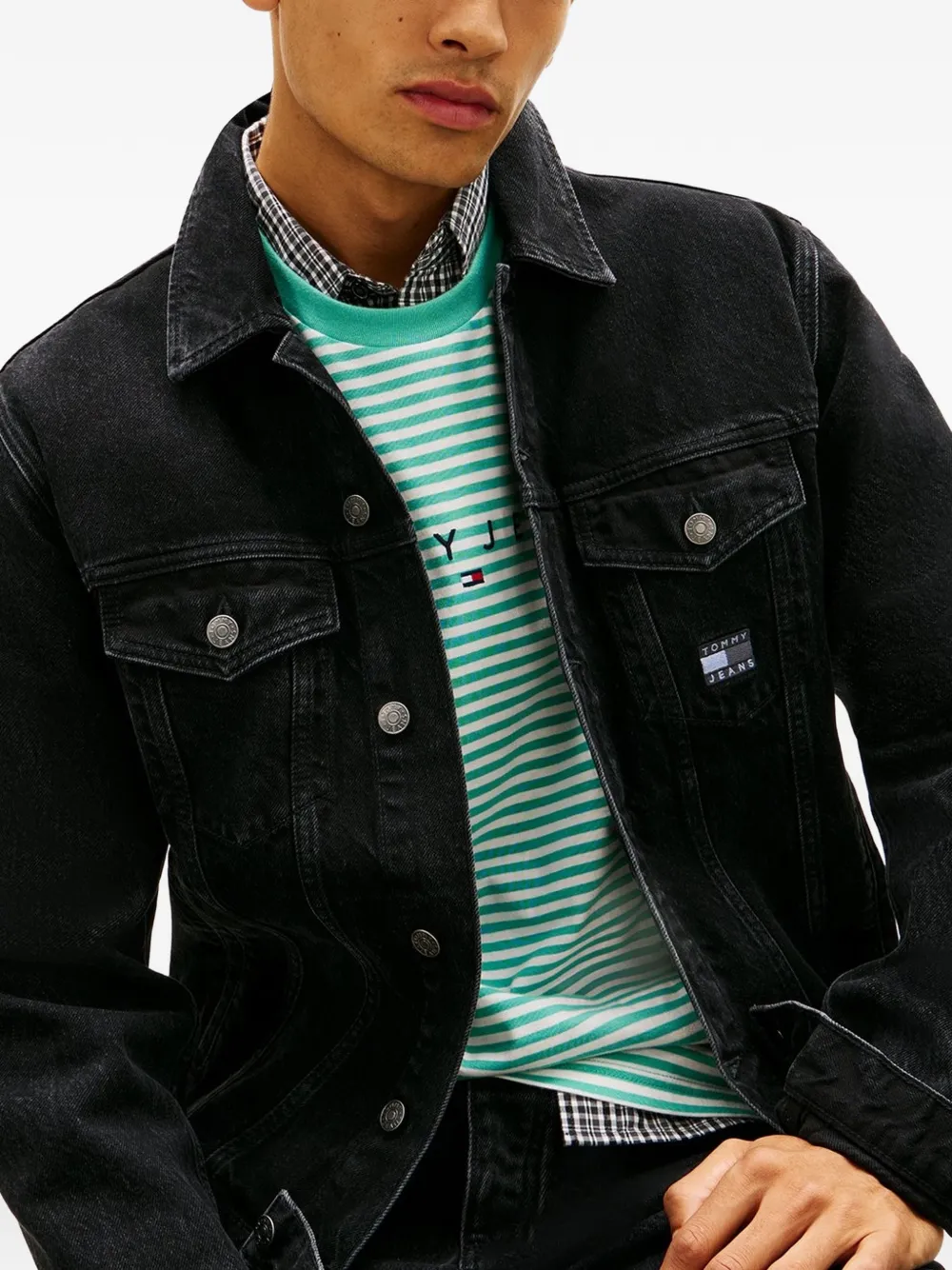 Tommy Hilfiger Ryan Back denim jack met logo en knopen Zwart