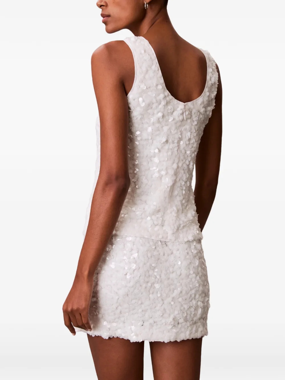  Calvin Klein Sequined Sleeveless Top - White 