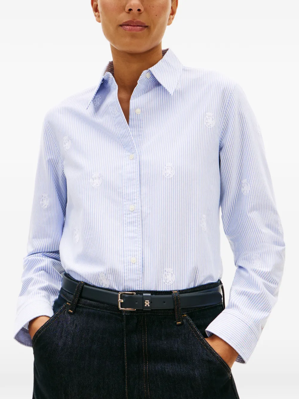 Tommy Hilfiger Gestreepte sweater met geborduurd detail Wit