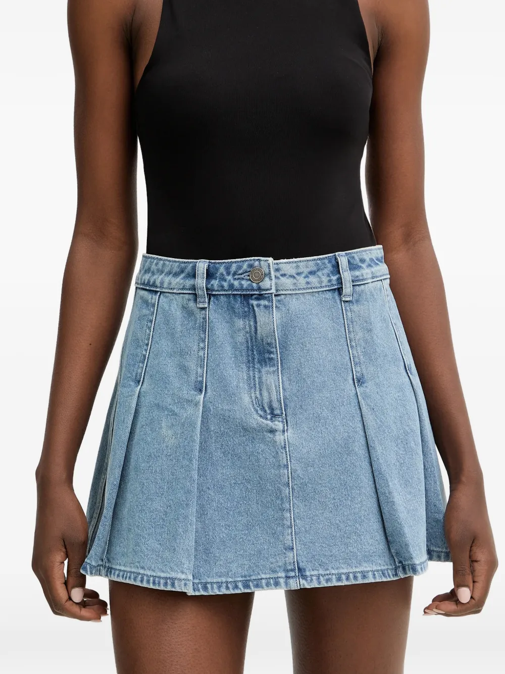  Michael Michael Kors Pleated Mini Denim Skirt - Blue 