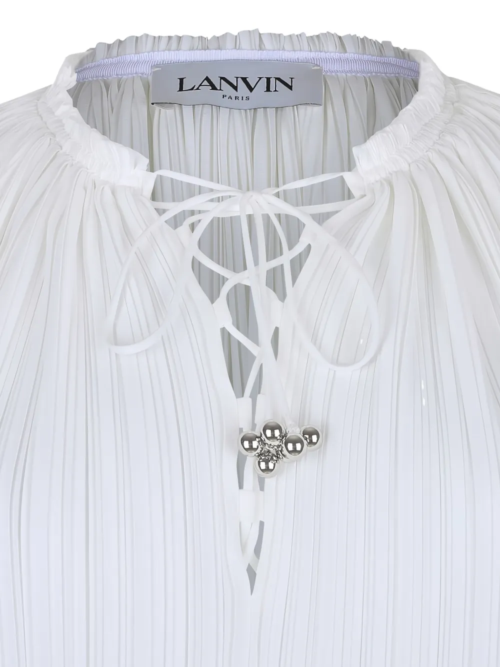 Lanvin Pleated Tie Neck Blouse - White 