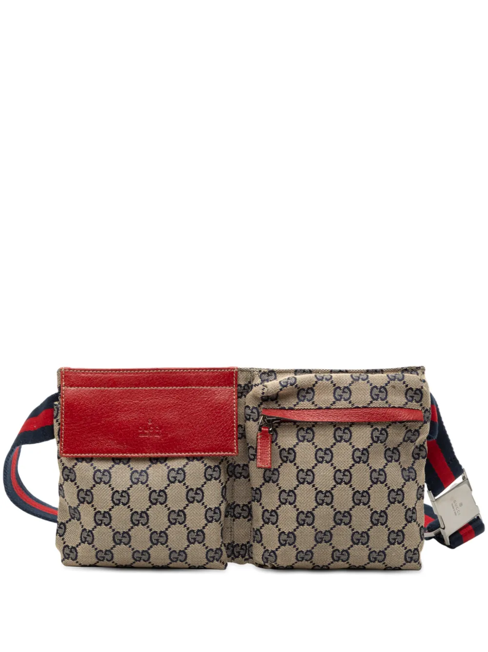 Gucci Pre-Owned 2000-2015 GG Canvas Web Double Pocket belt bag - Marrone