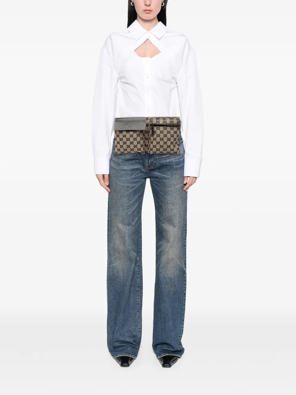 2000-2015 Gg Canvas Web Double Pocket Belt Bag