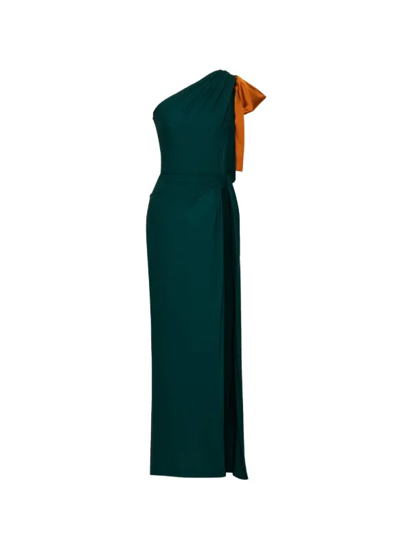 saint laurent green dress bow-detail one-shoulder | mini summer dress