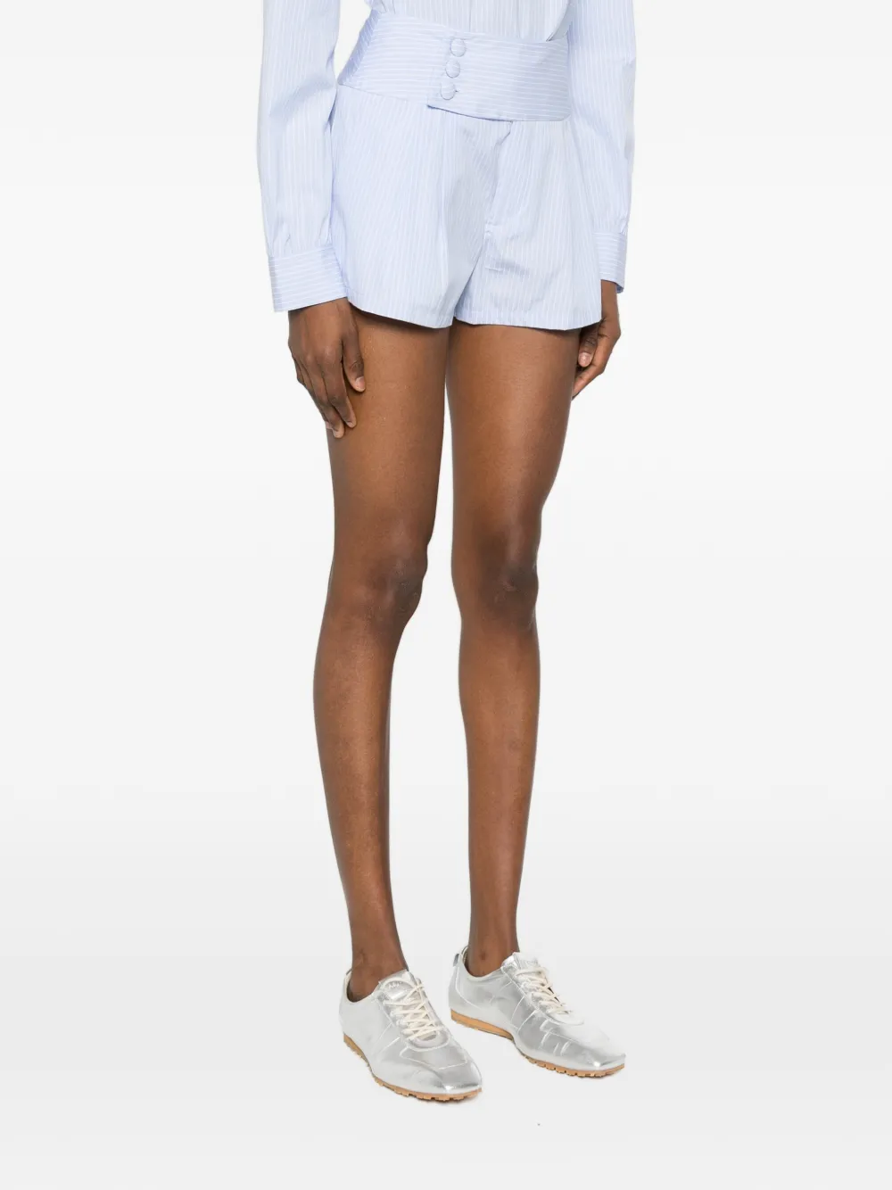  Frame Button Striped Shorts - Blue 