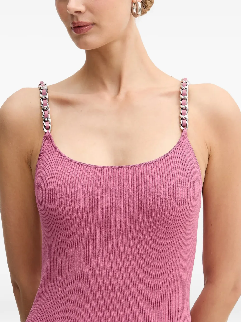 Michael Kors Geribbelde midi-jurk met kettingbandje Roze