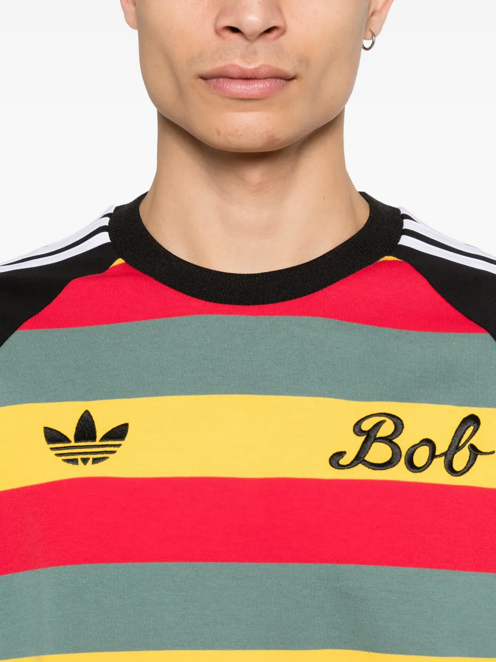 adidas Bob Marley Originals gestreept T-shirt Zwart