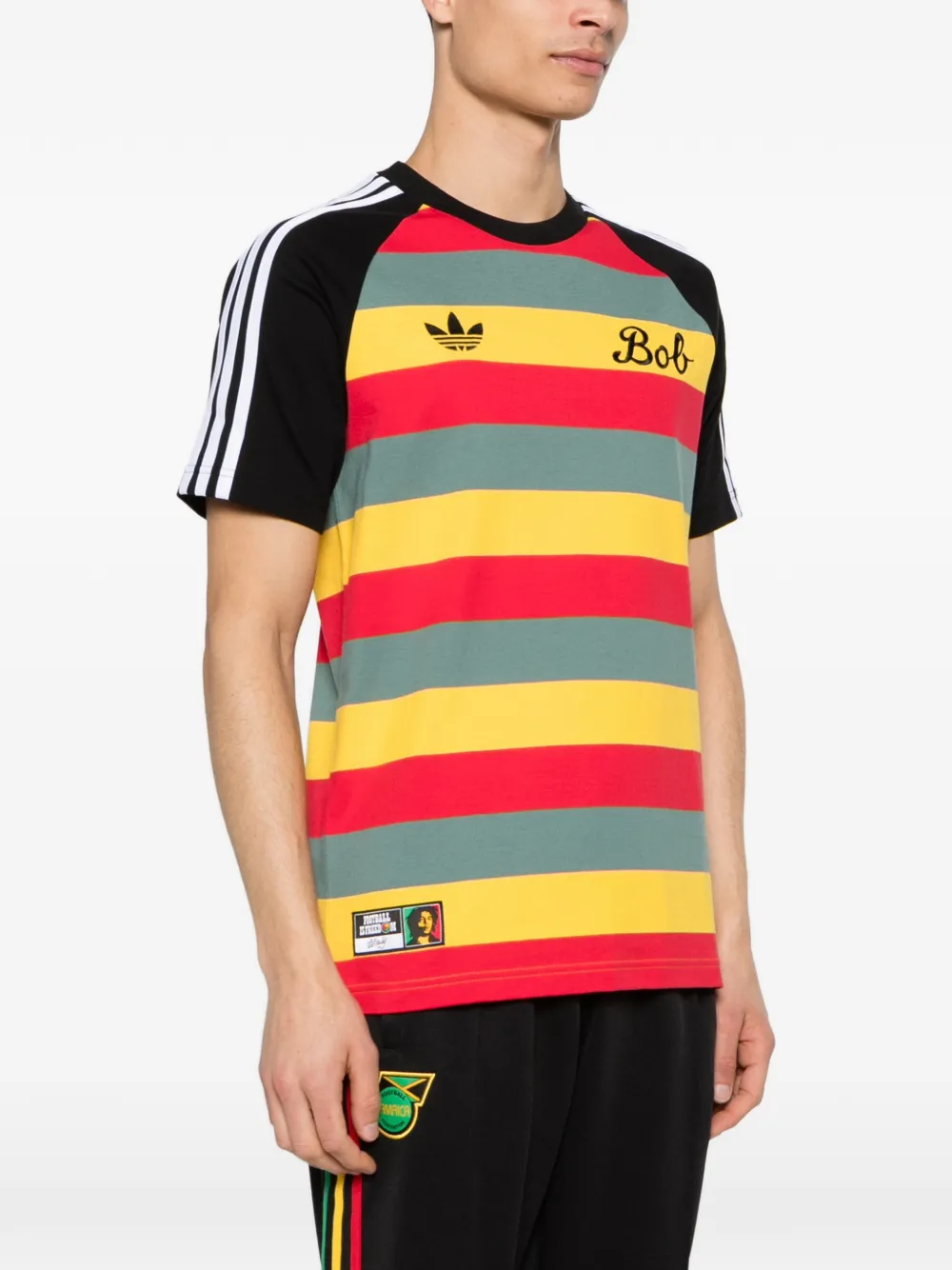 adidas Bob Marley Originals gestreept T-shirt Zwart