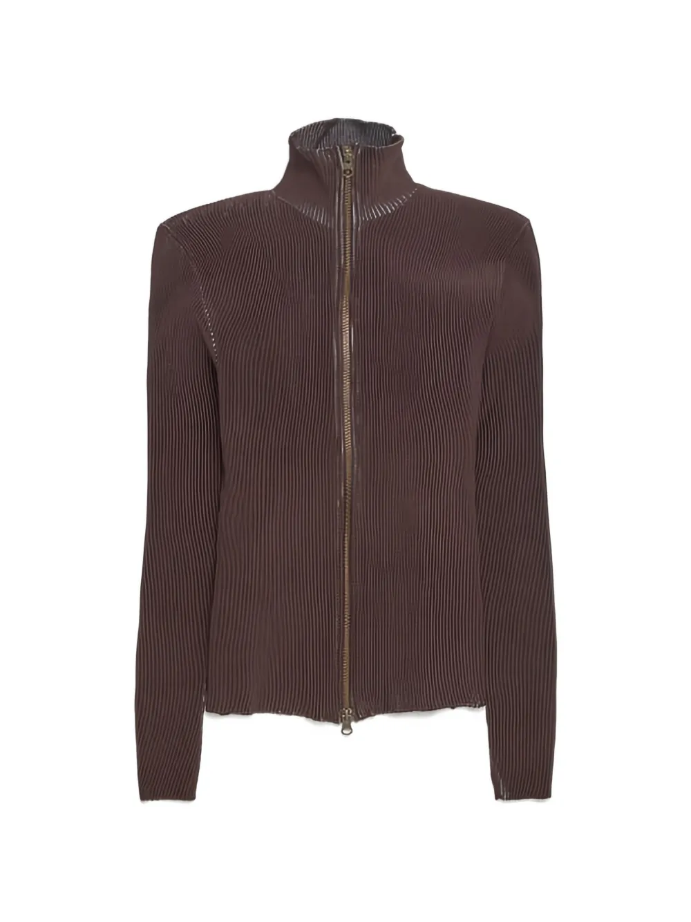 Isa Boulder Zip-up Ribbed Cardigan In Brown