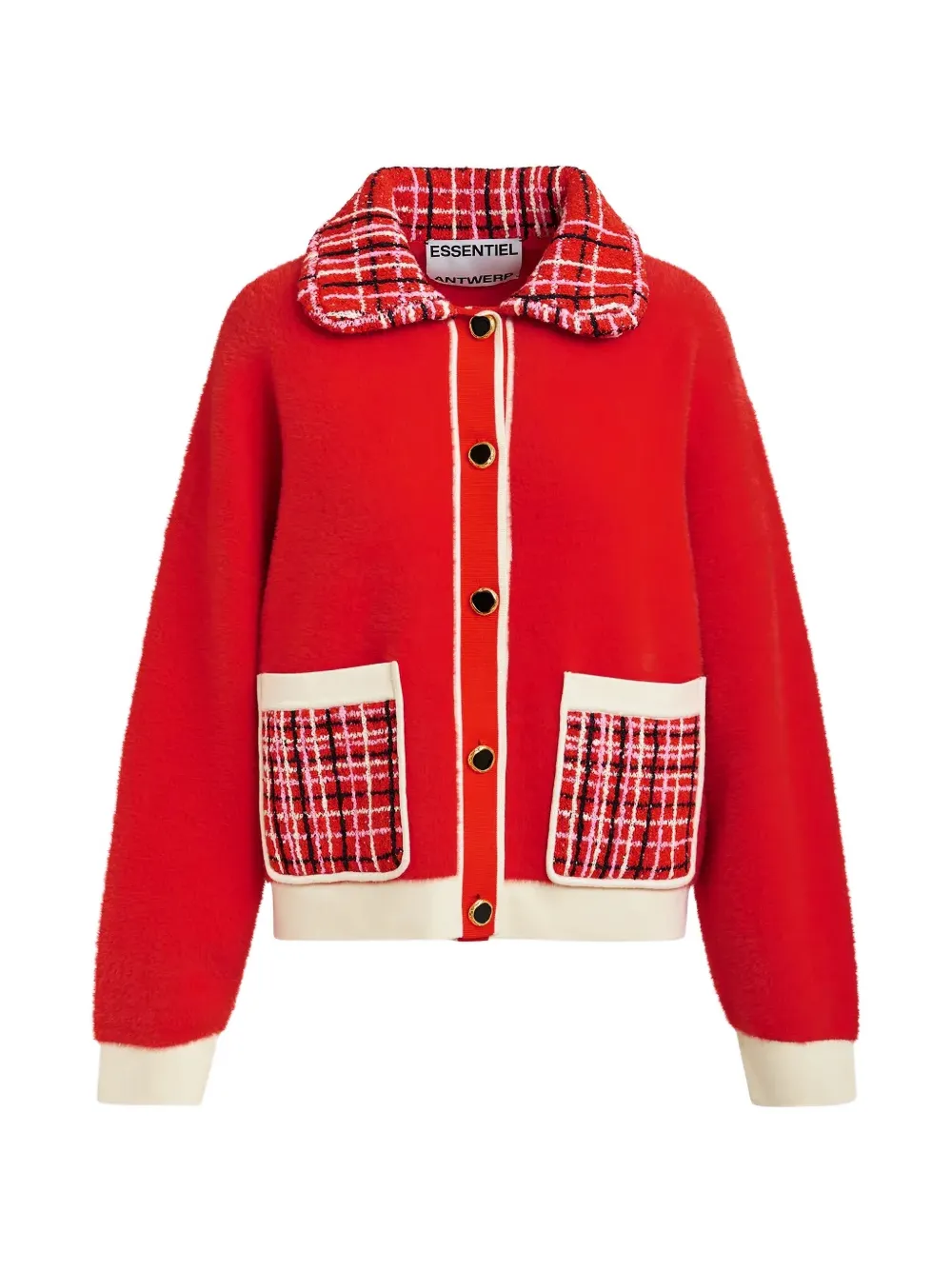Essentiel Antwerp tweed-collar patch-pocket cardigan - Rosso