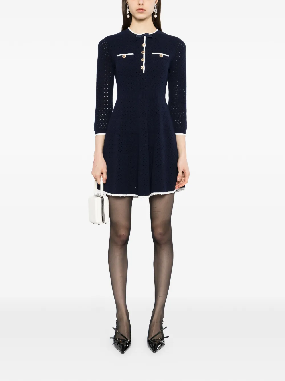  Self-portrait Ribbon-embellished Mini Dress - Blue 
