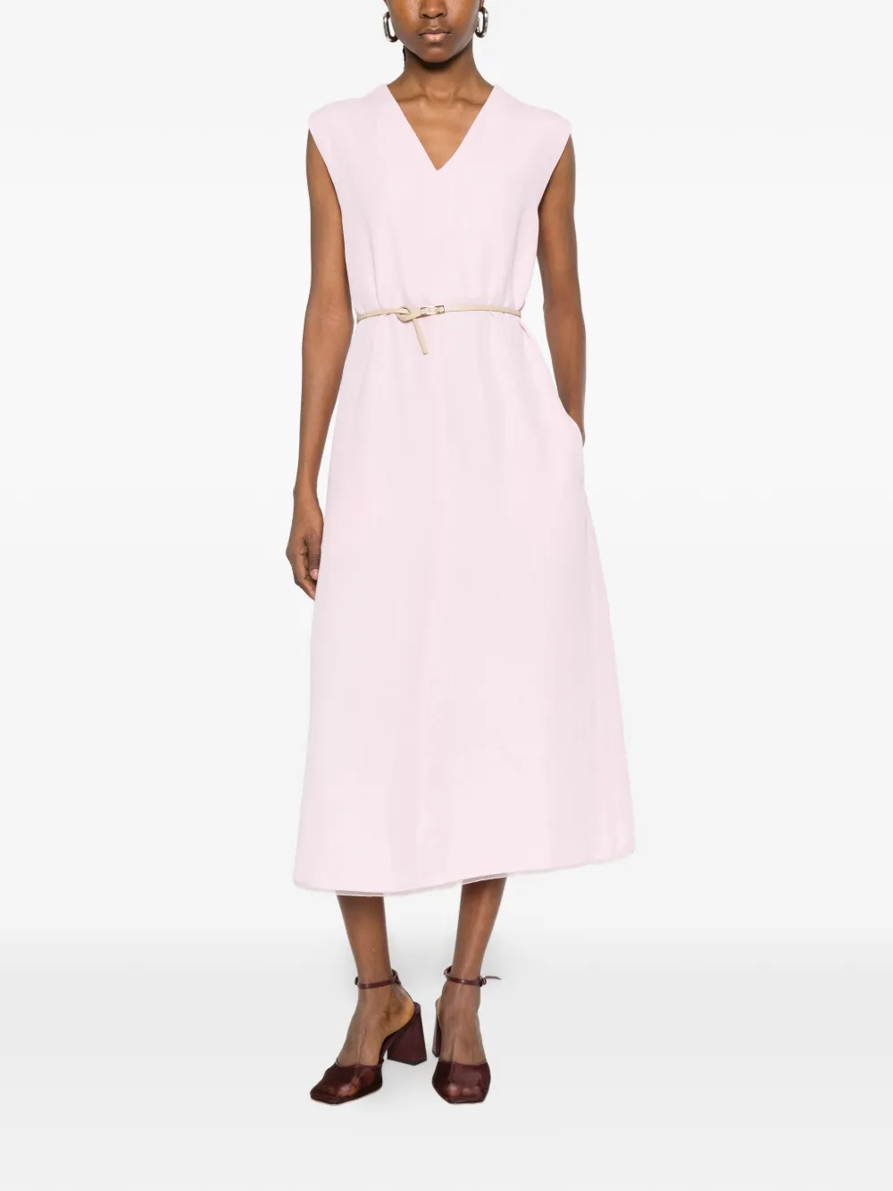 Fabiana Filippi Midi-jurk met ceintuur en V-hals Roze