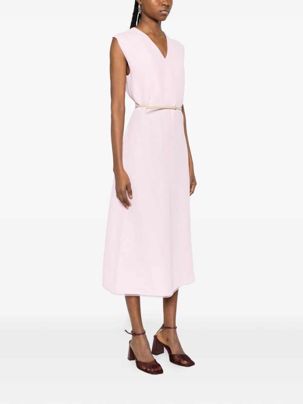 Fabiana Filippi Midi-jurk met ceintuur en V-hals Roze