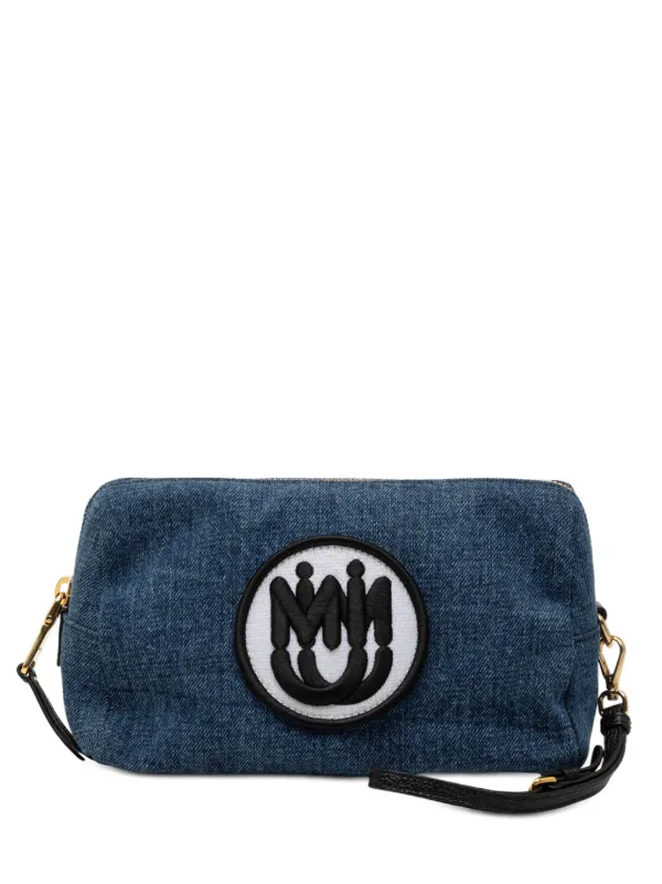 Miu Miu Pre-owned 2010-2025 Denim Embroidered Logo Wristlet Pouch in Blue