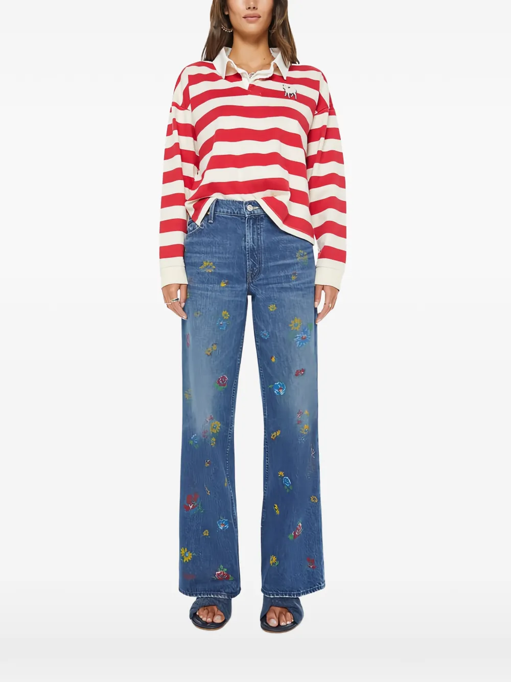 MOTHER The Boxy Match striped long-sleeve polo shirt - Rosso