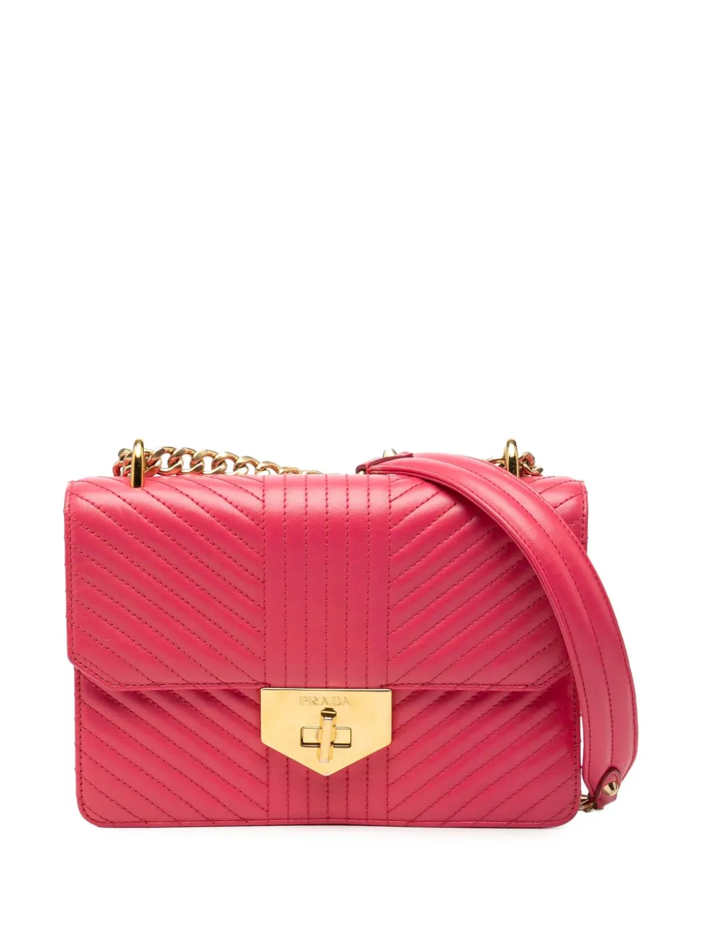 Prada Pre-Owned 2010-2025 Soft Calf Chevron Impunture Turn Lock Chain crossbody bag - Rosa