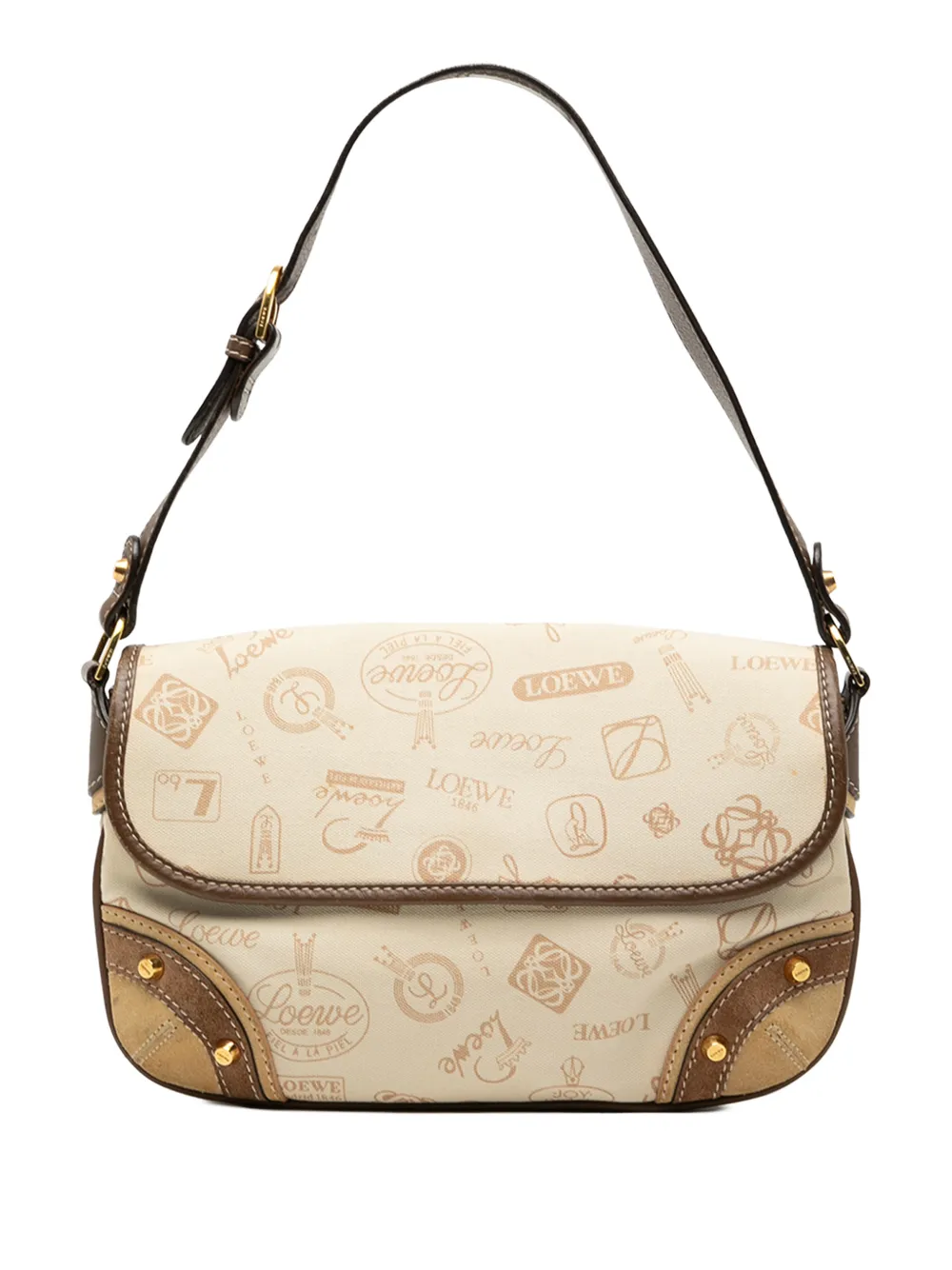 Loewe Pre-Owned 2006 160th Anniversary Suede Trimmed Canvas Flap shoulder bag - Marrone