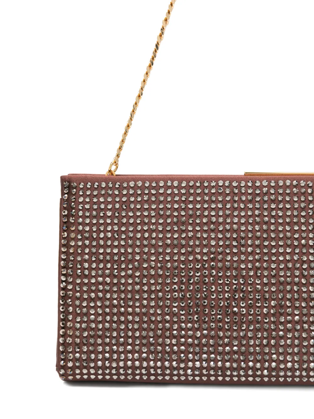 Lola Cruz Écla clutch met kettinghengsel en stras Bruin