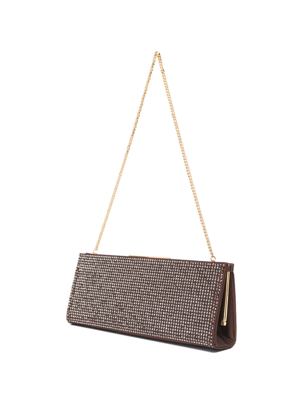Lola Cruz Écla clutch met kettinghengsel en stras Bruin