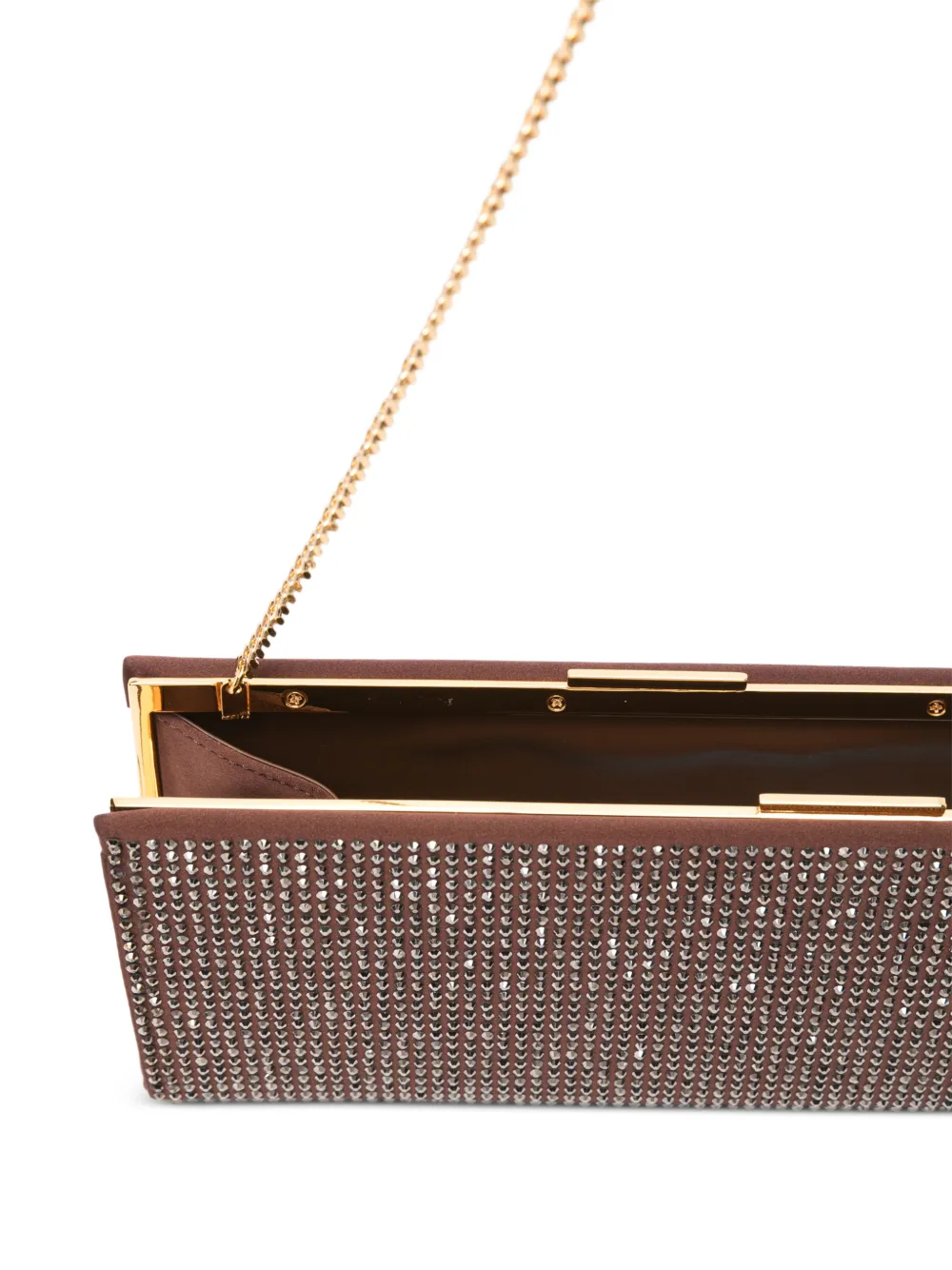 Lola Cruz Écla clutch met kettinghengsel en stras Bruin