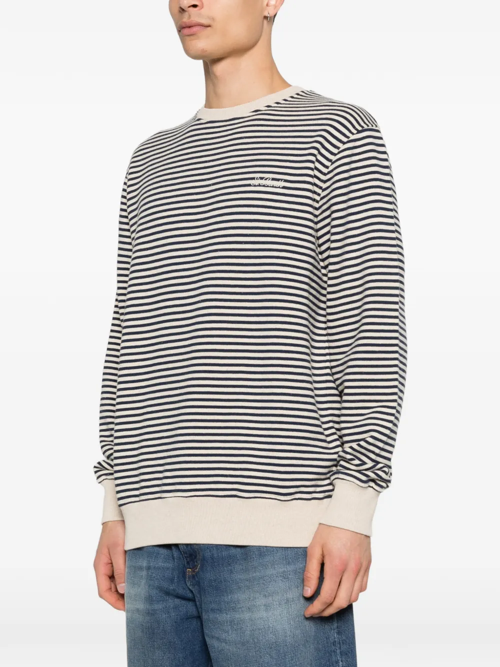 MC2 Saint Barth Gestreepte sweater met borduurwerk Beige