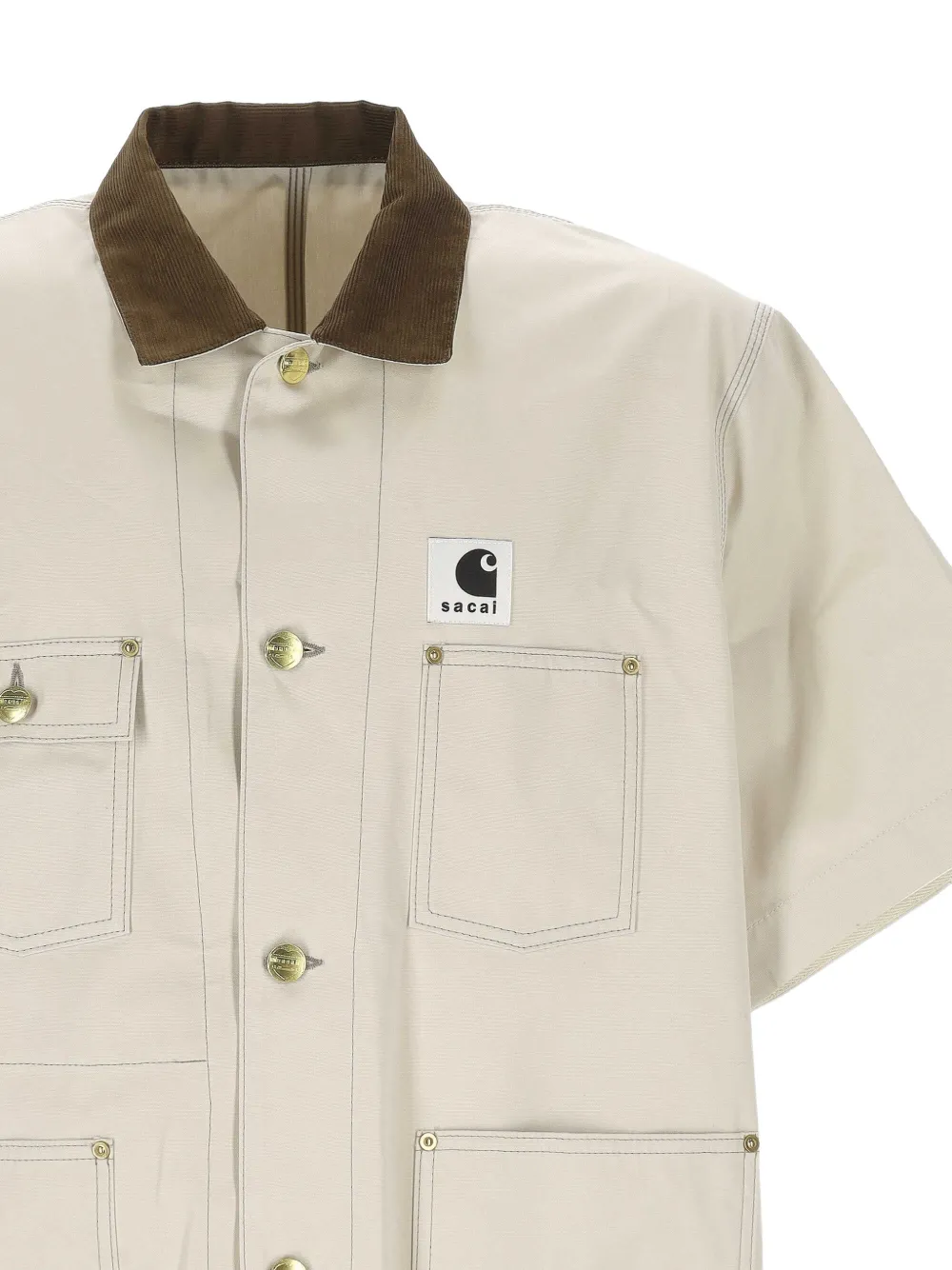sacai x Carhartt WIP Duck overhemd met ribfluwelen kraag Beige