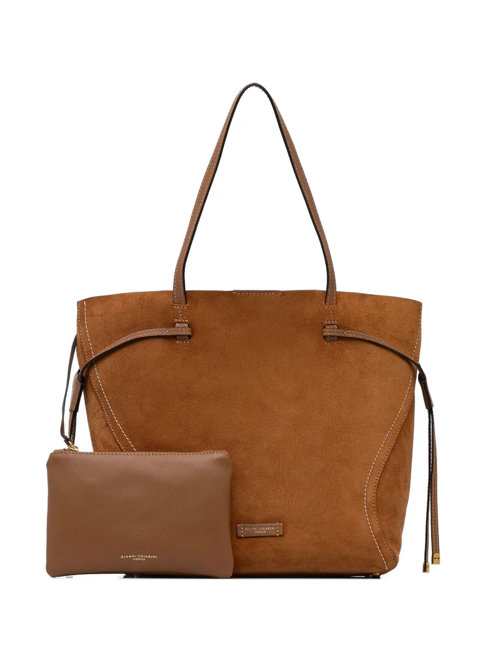 GIANNI CHIARINI calf suede drawstring tote bag - Marrone