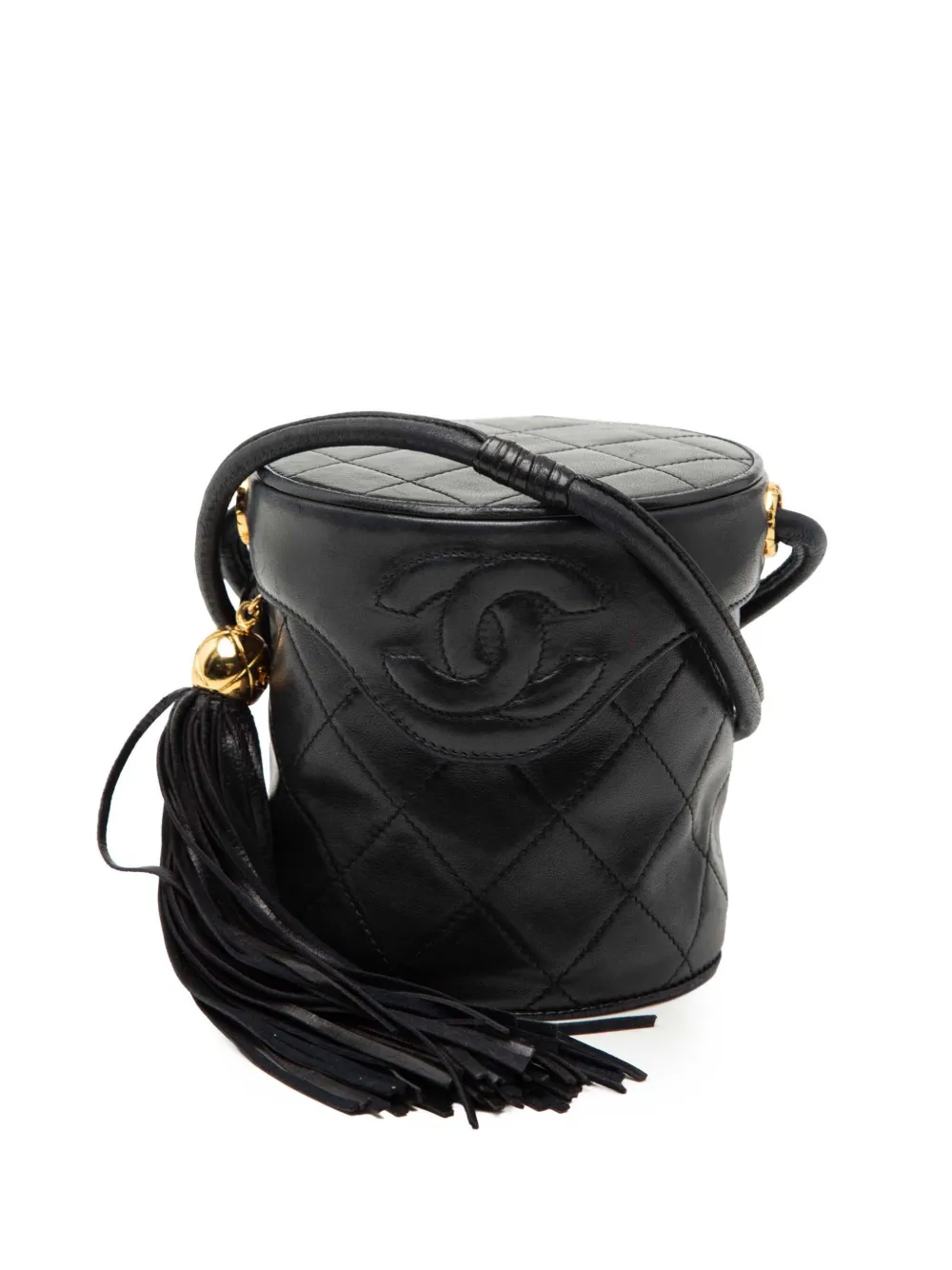 CHANEL Pre-Owned 1991-1994 Mini Quilted Lambskin Canteen Tassel Case vanity bag - Nero