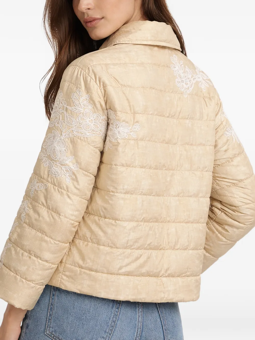  Ermanno Firenze Floral-embroidered Quilted Jacket - Neutrals 