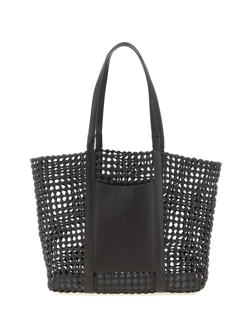 STAUD hand-woven embossed logo getaway shopping bag - Marrone