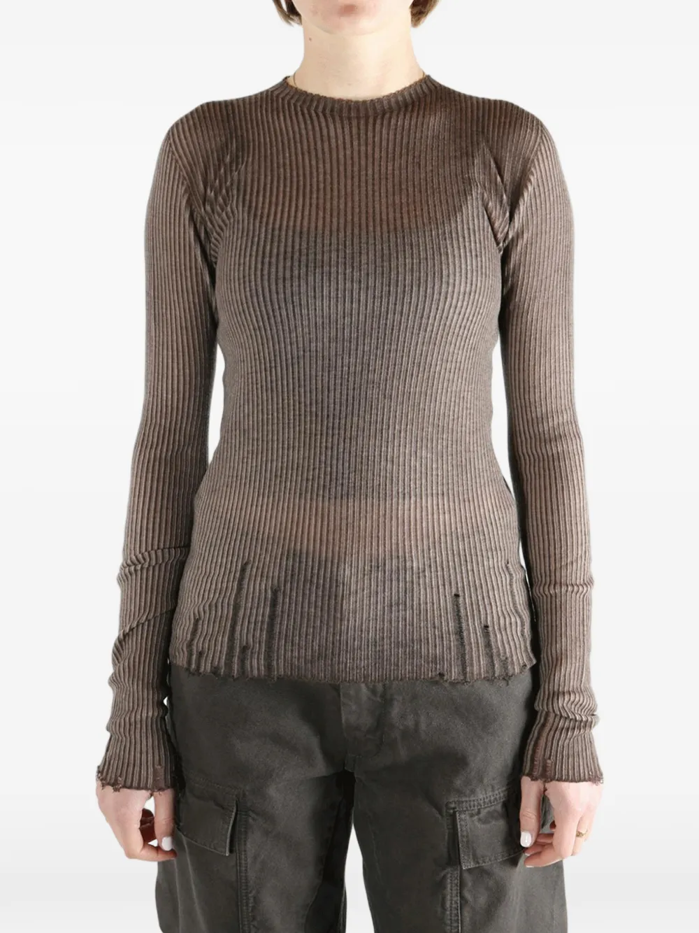  Uma Wang Ribbed Long-sleeves Top - Brown 