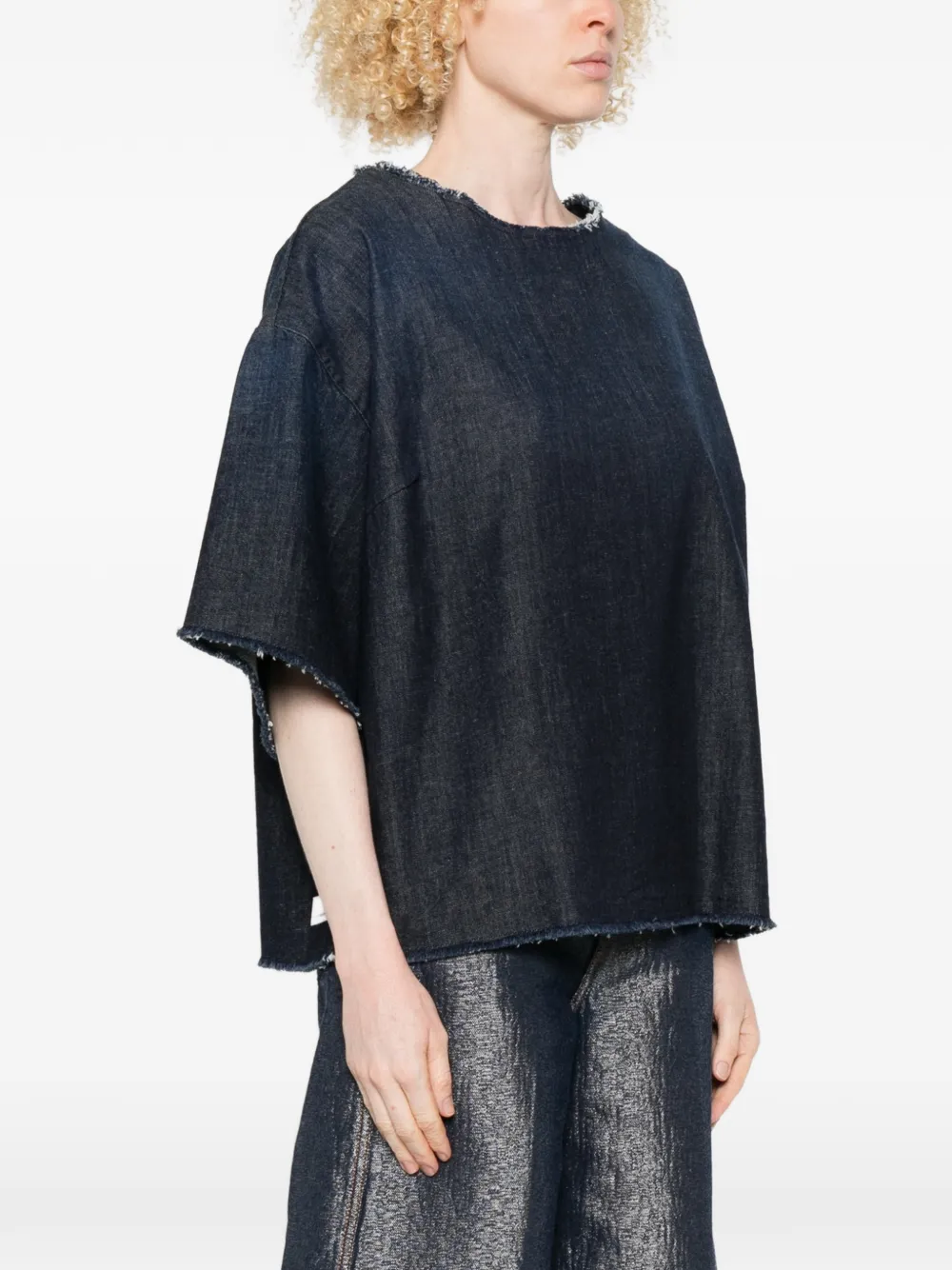  Nine In The Morning Rebe Frayed Top - Blue 