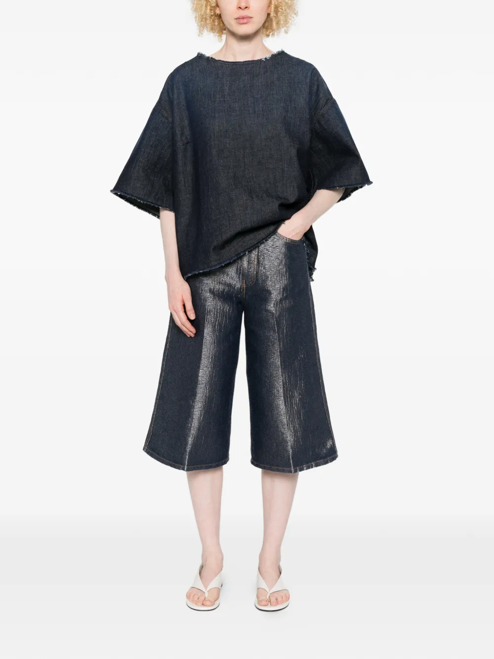  Nine In The Morning Rebe Frayed Top - Blue 