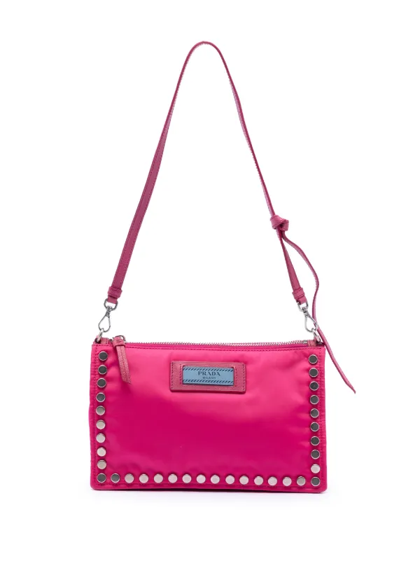 Prada Pre-owned 2013-2025 Tessuto Studded Etiquette Shoulder Bag in Pink