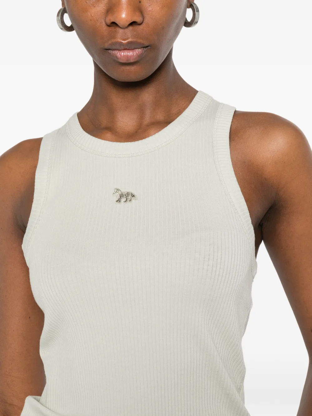 Maison Kitsuné Ribgebreide tanktop met logopatch Groen