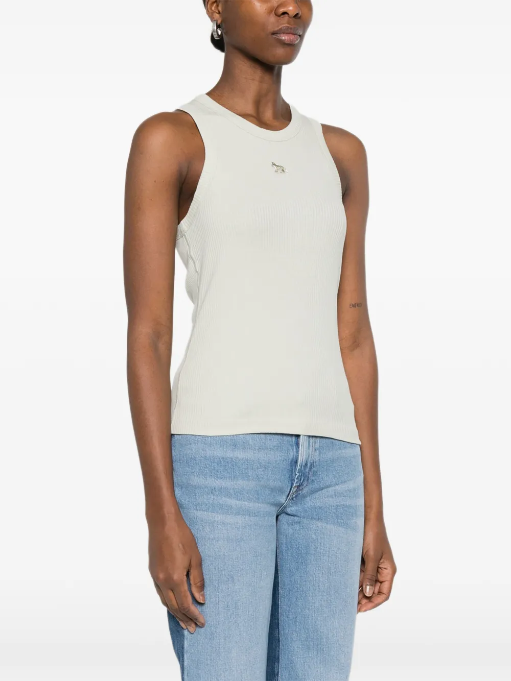 Maison Kitsuné Ribgebreide tanktop met logopatch Groen