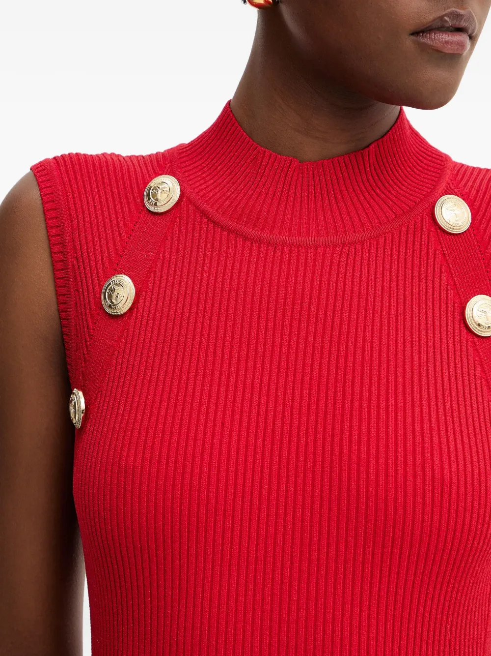 Retrofete Midi-jurk met knoopdetail Rood