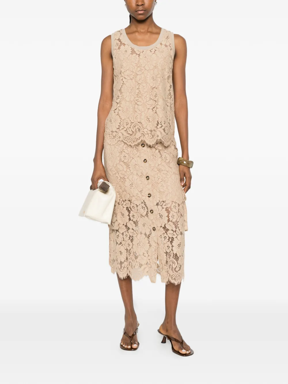  Twinset Lace-detail Pocket Midi Skirt - Neutrals 