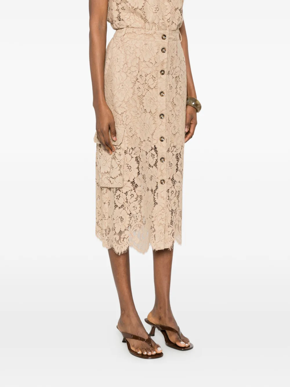  Twinset Lace-detail Pocket Midi Skirt - Neutrals 