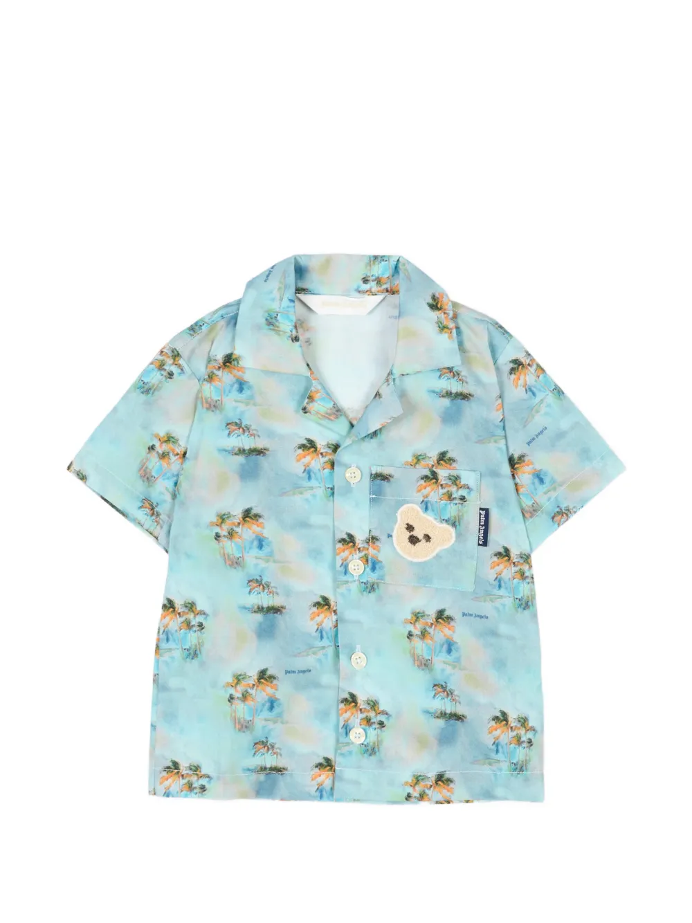 Palm Angels Kids bear-motif print shirt - Blu