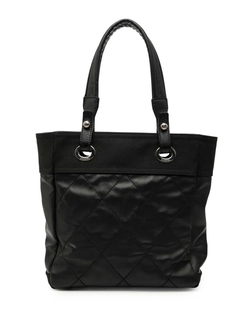 CHANEL Pre-Owned 2009-2010 Small Quilted Coated Canvas Paris Biarritz tote bag - Nero
