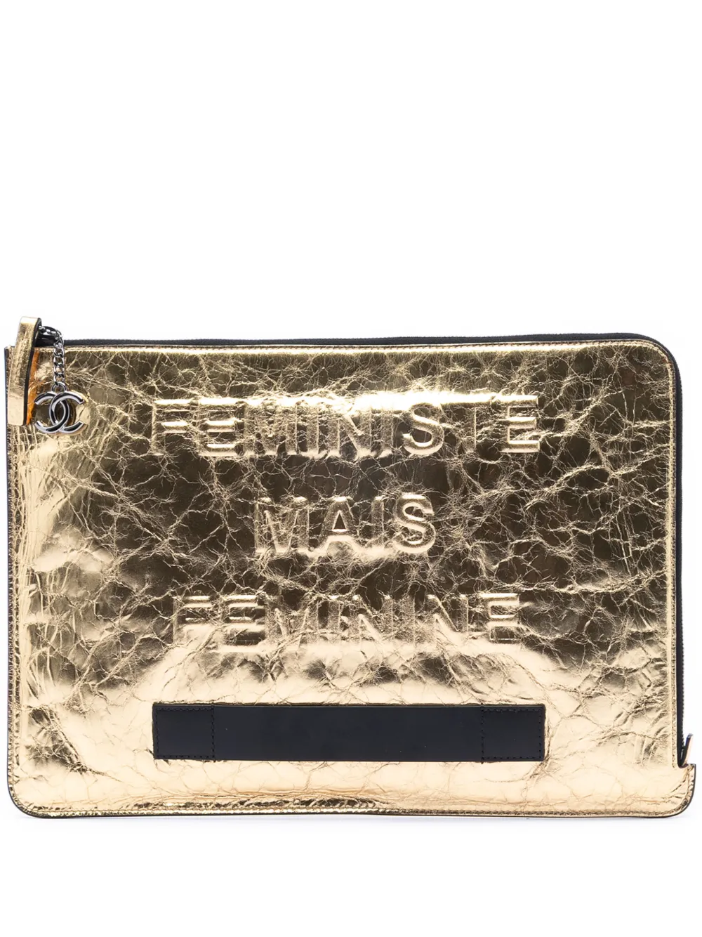 CHANEL Pre-Owned 2014-2015 Metallic Crinkled Calfskin Feministe Mais Feminine Pouch clutch bag - Oro