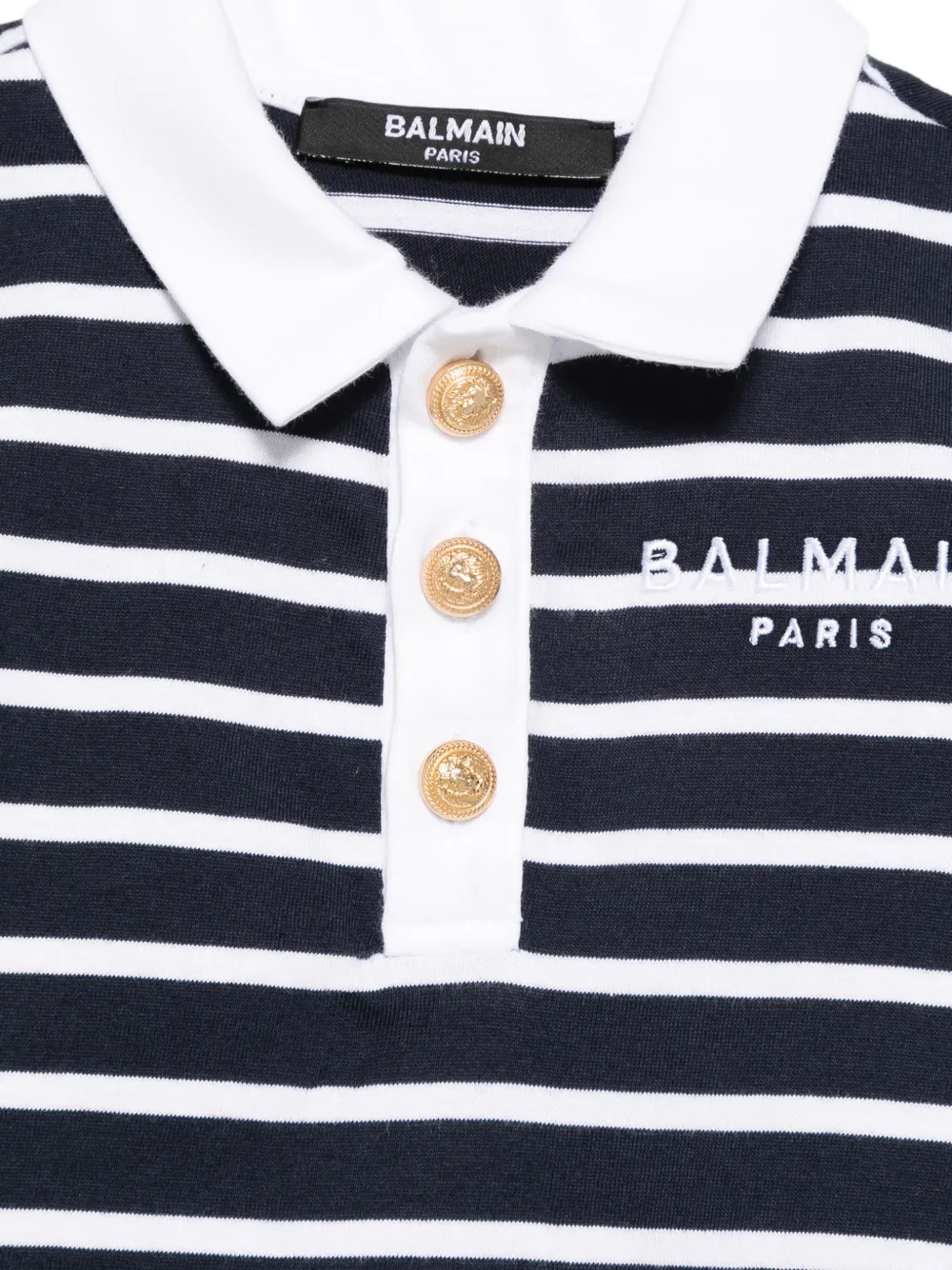  Balmain Kids Striped Buttoned Polo Shirt - Blue 
