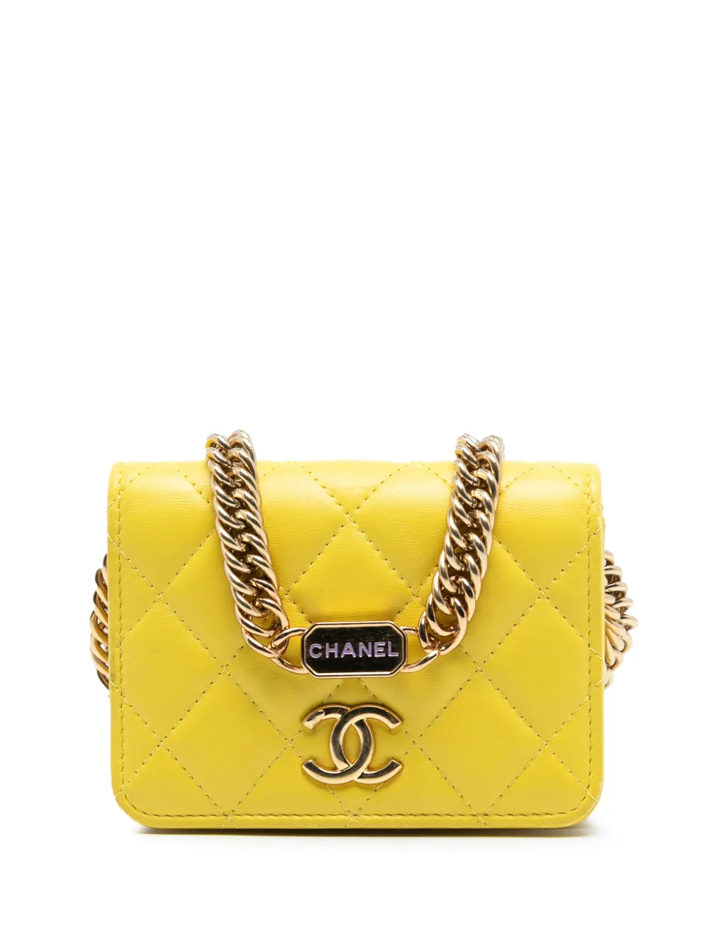 CHANEL Pre-Owned 2021-2025 Mini CC Quilted Lambskin Chain with Charms Single Flap crossbody bag - Giallo