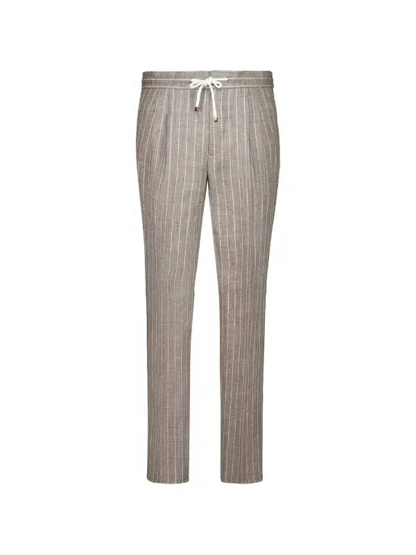 Brunello Cucinelli ストライプ リネンパンツ | ニュートラル 