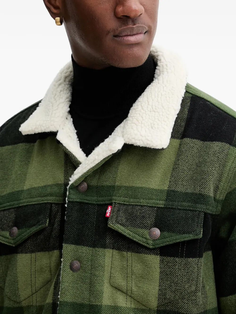 Levi's Geruit shirtjack met lammy kraag Groen
